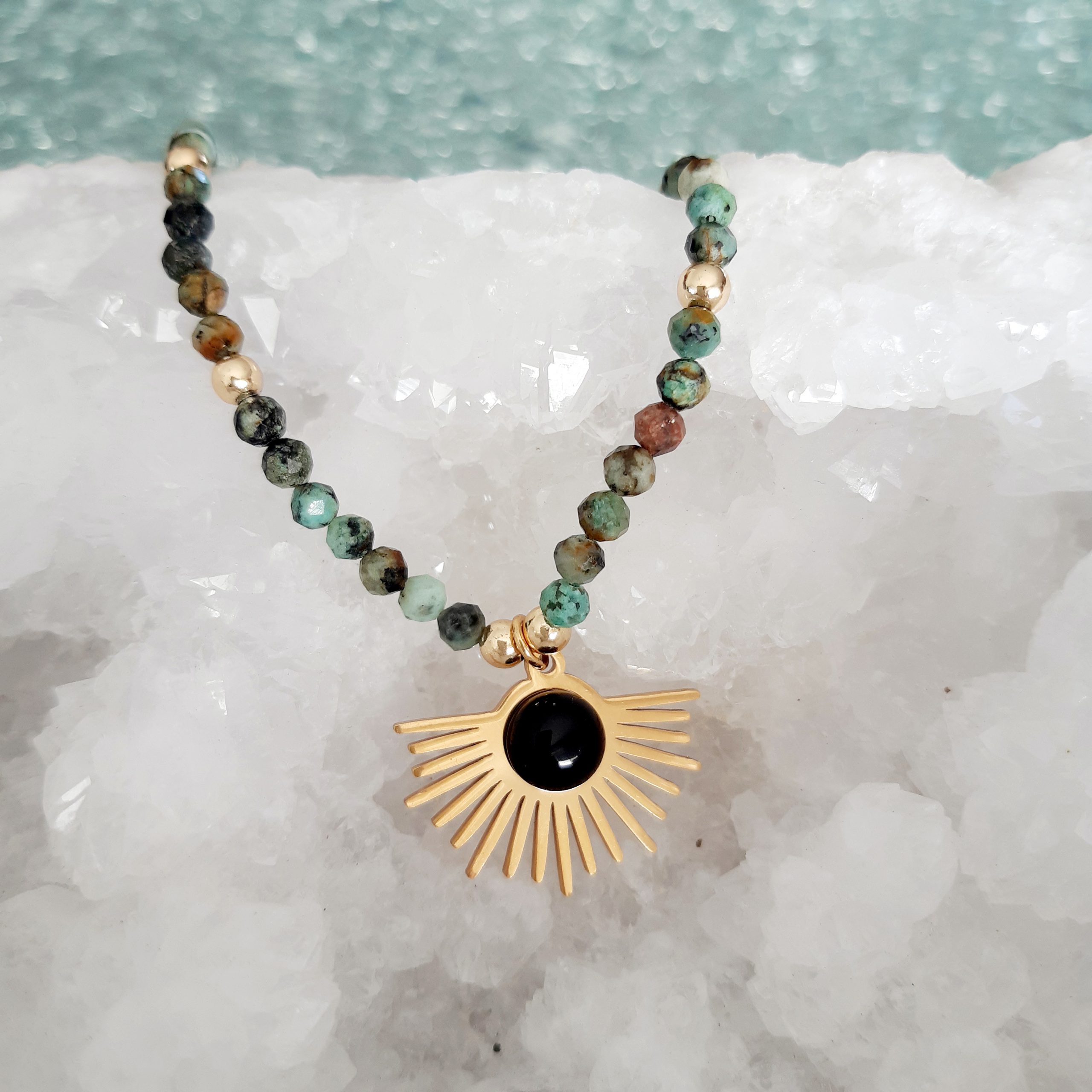 bijoux, collier, turquoise, onyx, coucher de soleil