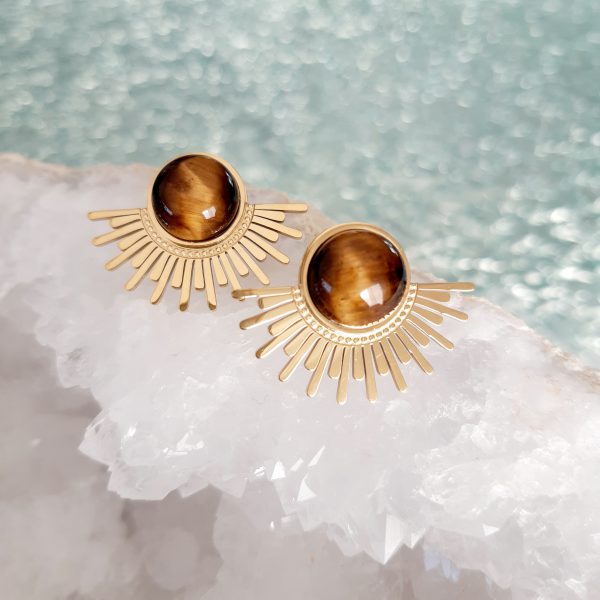 boucles d'oreilles, coucher de soleil,pierres, oeil de tigre