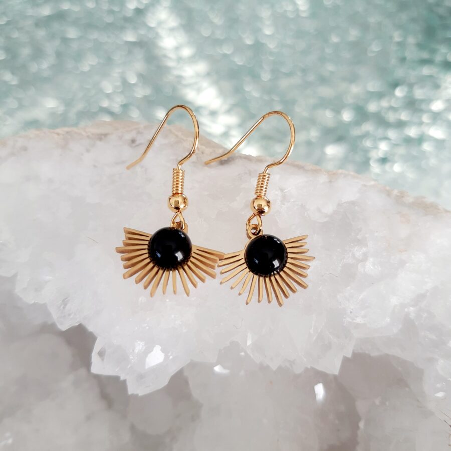 boucles d'oreilles, coucher de soleil, pierres, onyx