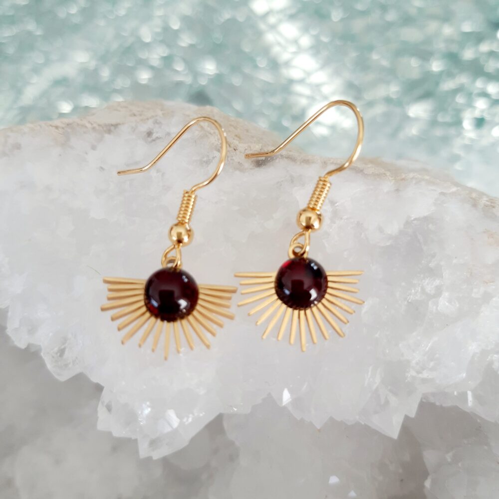 boucles d'oreilles, coucher de soleil, pierres, grenat