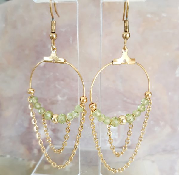 bijoux boucles d'oreilles péridots acier pendantes paysage