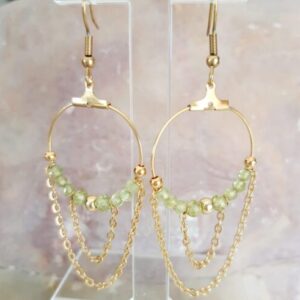 bijoux boucles d'oreilles péridots acier pendantes paysage