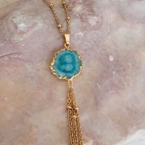 collier acier quartz solaire pierre bleu