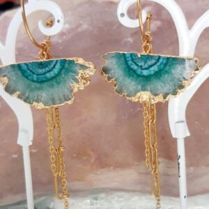 bijoux boucles d'oreilles pierres quartz solaire bleues