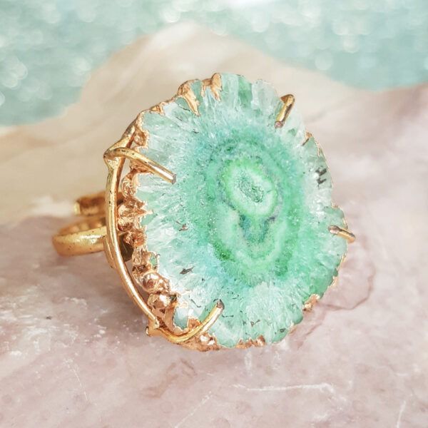 bague lagon pierre quartz solaire bleu vert réglable