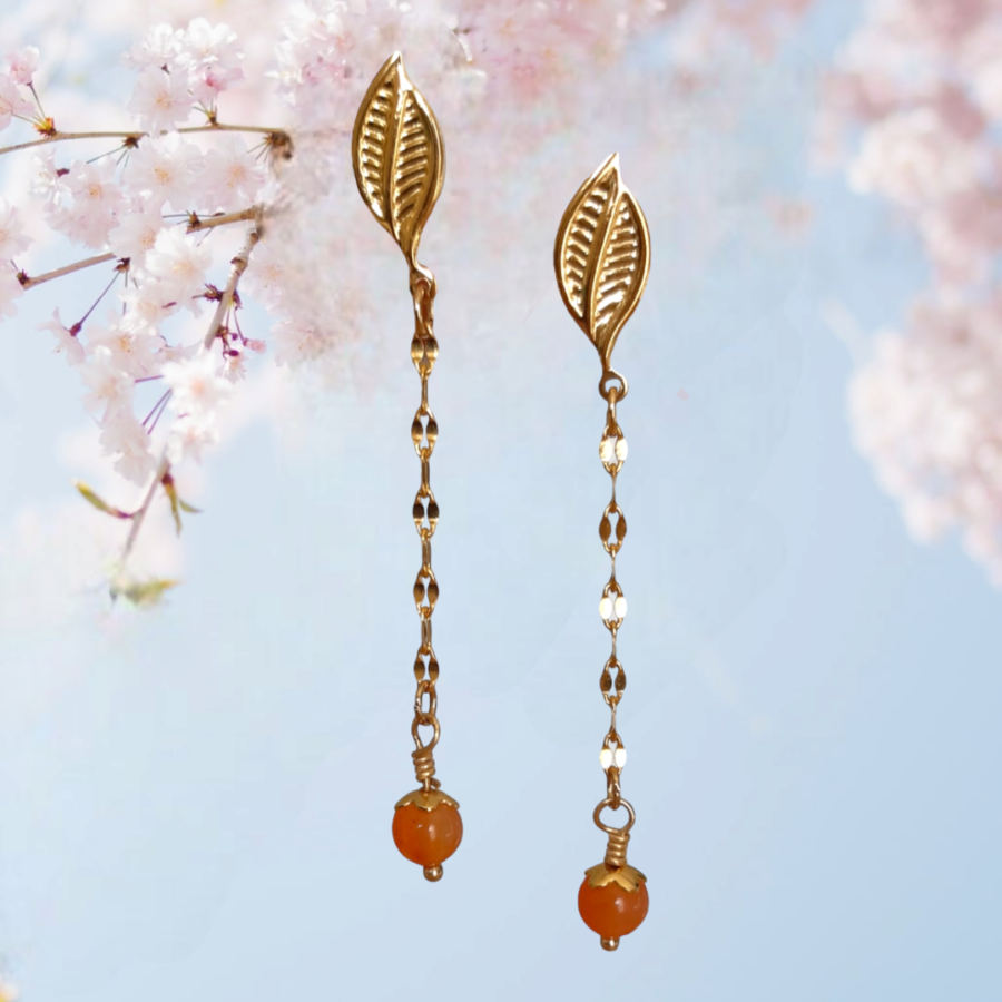 Boucles d'oreilles pendantes acier doré et Jade