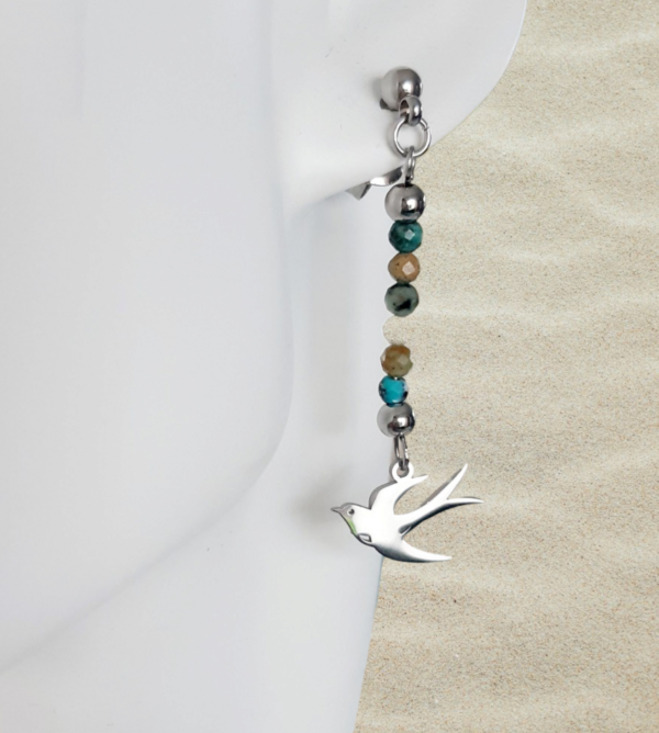 Boucles d'oreilles "Hirondelle", Turquoise Africaine